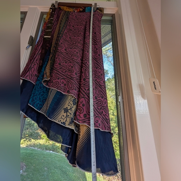 Asymetric Ankle Length Reversible Sari Silk Wrap Skirt Size 4-12 Multicolor - Picture 6 of 7